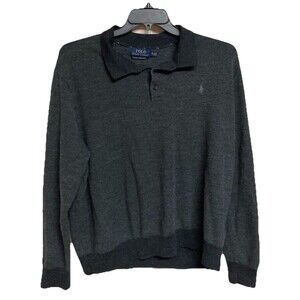 Men's Polo Ralph Lauren Polo Long Sleeve Washable Merino Wool Gray Size XXL